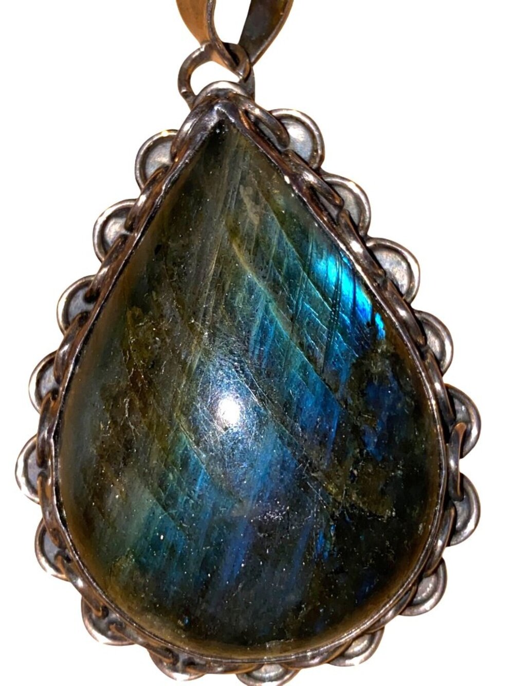 Labradorite Teardrop Pendant With Scalloped Sterling Silver Setting
